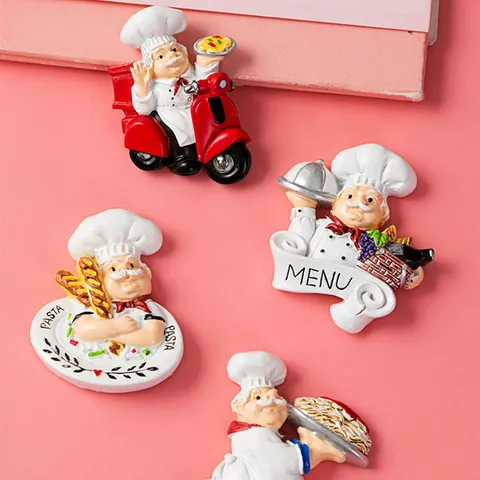 Kreative 3D Karikatur Italienischer Koch Kühlschrankmagnete Harz Handwerk Brot Pasta Pizza Roller Dekor Küchenaufkleber Geschenk
