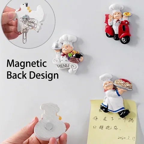 Imanes de Nevera 3D Creativos Dibujos Animados Chef Italiano Artesanía Resina Pan Pasta Pizza Scooter Decoración Cocina Regalo