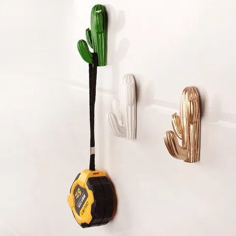 Gancio da Parete Cactus in Resina Adesivo Decorativo per Cucina Bagno Chiavi Senza Foro Stile Pianta Grassa Gancio Singolo