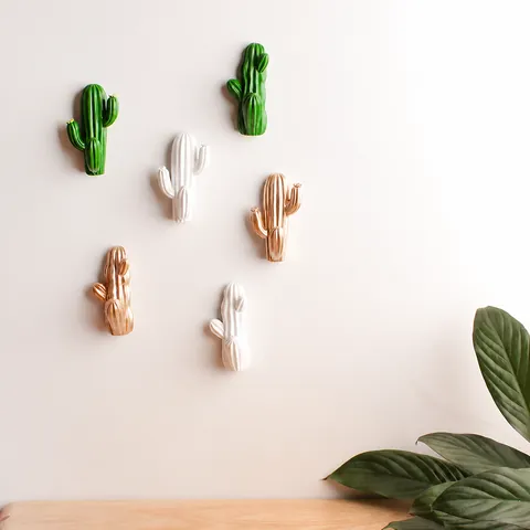 Cactus Wall Hook Resin Adhesive Decorative For Kitchen Bathroom Keys No-drill Succulent Style Single Hook Home Accessory