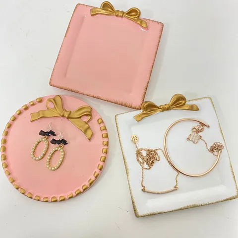 Bandeja de Resina Vintage para Joyas con Lazo Dorado Plato Decorativo Portaanillos para Pendientes Collares Hogar