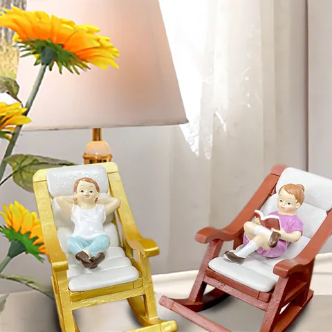 Cartoon Boy Girl Rocking Chair Resin Ornament Miniature Dollhouse Accessory For Garden Patio Balcony Desktop Home Decor