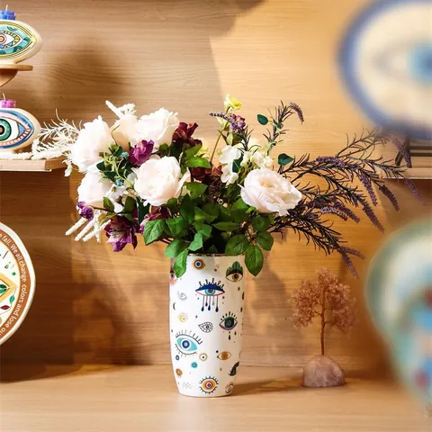 Kreative Böser Blick Keramik Vase Boho Künstlerische Knochenporzellan Blumenvase Mit Goldrand Für Haus Büro Schreibtisch Deko