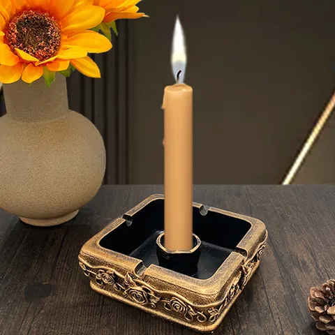 French Vintage Gold Resin Candle Holder Rose Relief Incense Burner Ashtray Classical European Decorative Tray For Home Photography