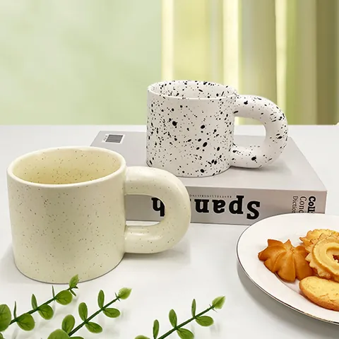 Nordic Creative Chunky Handle Ceramic Mug Splash Ink Sesame Glaze Coffee Cup For Breakfast Milk Water Home Office Minimalist Drinkware Gift