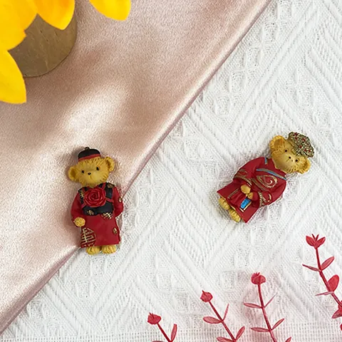 Imán de Nevera de Oso de Boda Tradicional Chino Pegatina Magnética de Resina 3D Plato de Joyas de Cerámica Corazón