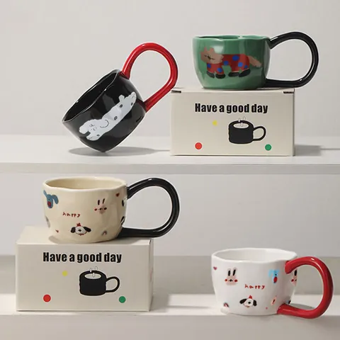 Creative Irregular Ceramic Mug With Large Round Handle Cute Cartoon Animal Pattern Breakfast Coffee Cup Office Home Gift