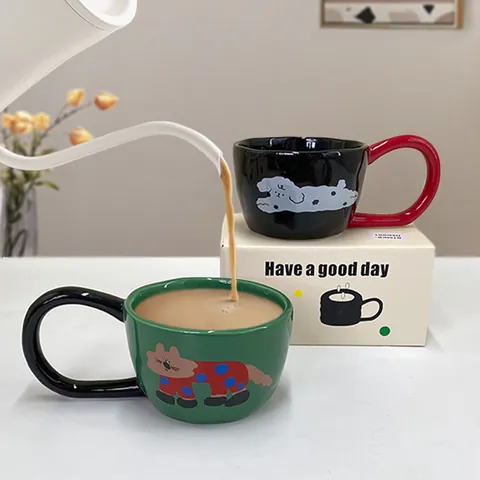 Creative Irregular Ceramic Mug With Large Round Handle Cute Cartoon Animal Pattern Breakfast Coffee Cup Office Home Gift