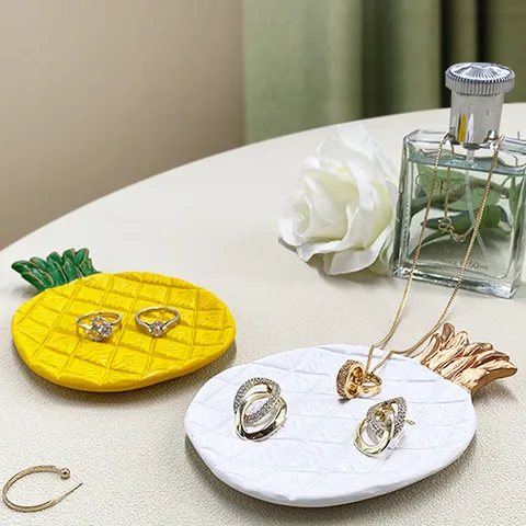 Bandeja de Joyas de Resina Creativa Forma de Piña y Flor Plato de Almacenamiento de Escritorio para Anillos Collares Decoración del Hogar Accesorios de Fotografía