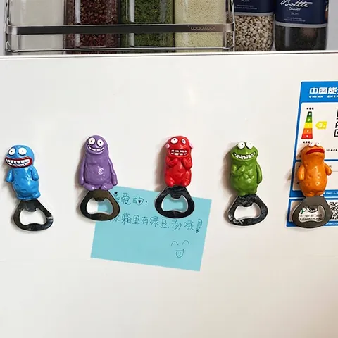 Creative Cartoon Monster Bottle Opener Magnetic Fridge Magnet Resin Stainless Steel Manual Soda Beer Opener Home Party Gift