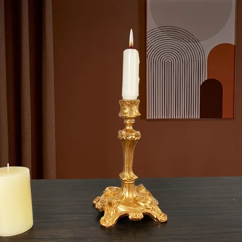Vintage Baroque Resin Candle Holder Gold Floral Relief Candlestick For Wedding Table Home Decor Photography Props Ornament