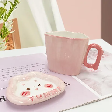 Cute Rabbit Ceramic Mug With 3D Animal Lid And Handle Kawaii Pink Coffee Cup For Home Office Breakfast Milk Cup Gift
