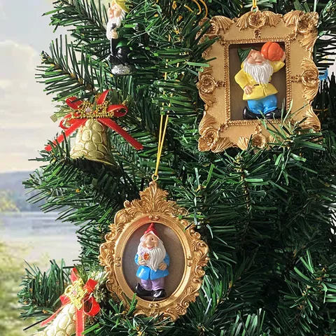 3D Gnome Christmas Tree Hanging Ornament Resin Vintage European Photo Frame Wall Decor Holiday Festive Decoration Gift