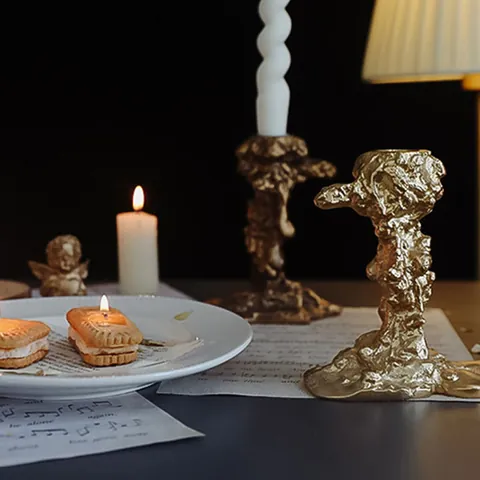 Vintage Baroque Resin Candle Holder Lava Texture Metallic Decorative Ornament For Home Wedding Party Centerpiece