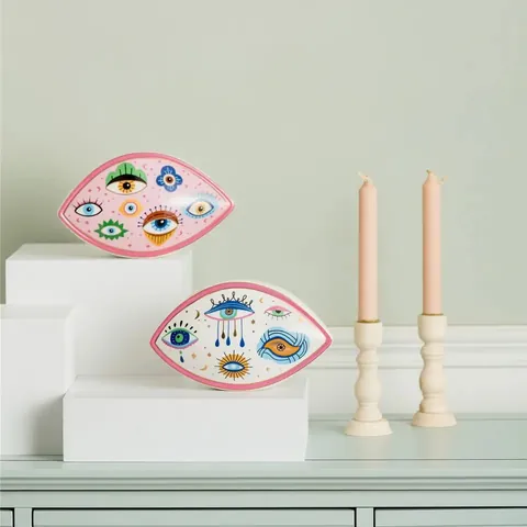 Nordic Evil Eye Keramik Tischschmuck Handbemalt Goldrand Boho Stil Dekoschale Kunsthandwerk Teller Für Zuhause Wohnzimmer