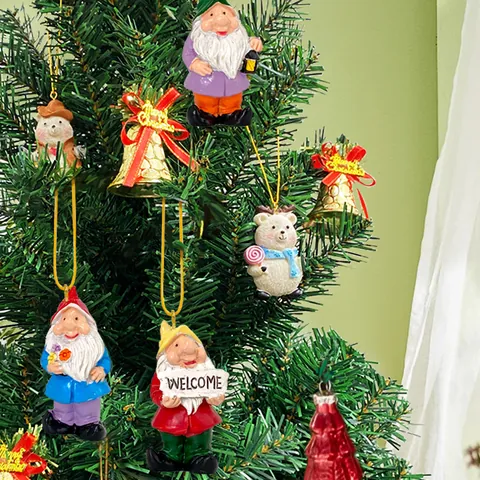 Christmas Gnome Resin Hanging Ornaments Hand Painted Garden Dwarf Pendant With Welcome Sign Pumpkin For Xmas Tree Home Wall Decor