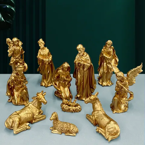 Statue del Presepio in Resina Figure Religiose Nascita di Gesù Decorazione Natalizia per Tavolo Casa Ufficio Ornamento Cattolico Vintage Regalo