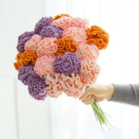 Handmade Knitted Yarn Carnation Flower Bouquet Artificial Simulation Flower For Mother's Day Birthday Gift Home Table Decor