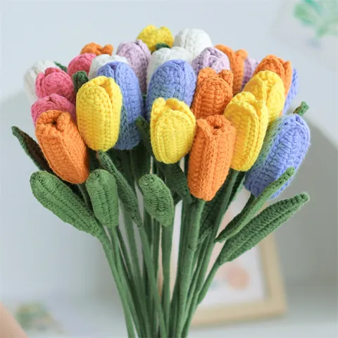 Handgefertigte Häkeln Tulpe Künstliche Blume Gestrickte Fertige Blumenstrauß Home Decor Geschenk Hochzeit Party Stricken Blumen
