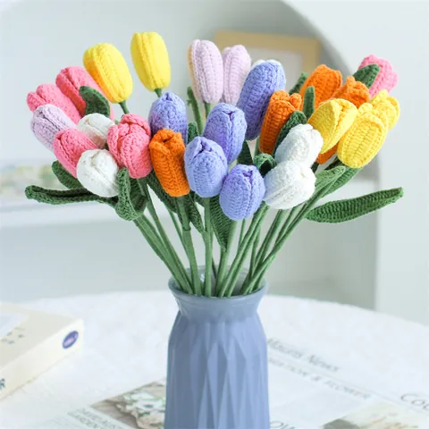 Handgefertigte Häkeln Tulpe Künstliche Blume Gestrickte Fertige Blumenstrauß Home Decor Geschenk Hochzeit Party Stricken Blumen
