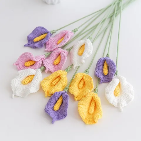 Handmade Crochet Calla Lily Flower For Home Office Decor Knitted Yarn Calla Lily Bouquet Artificial Flower For Gift