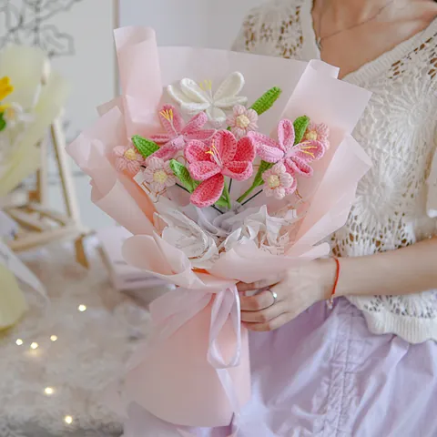 Handgefertigter Gehäkelter Tulpenstrauß Garn Gestrickte Künstliche Blumen Für Haus Dekor Hochzeit Abschluss Geburtstag Geschenk