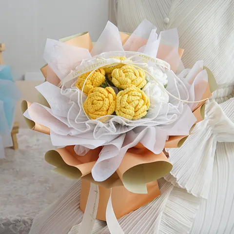 Handgemachter Gehäkelter Rosenstrauß Künstliche Strickgarnblumen Für Valentinstag Geburtstag Muttertag Wohndekoration Geschenk