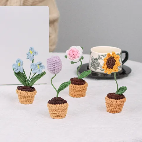 Handgefertigte Gehäkelte Künstliche Blumen Topfpflanze Garn Strick Sonnenblume Rose Gänseblümchen Haus Auto Büro Deko Geschenk