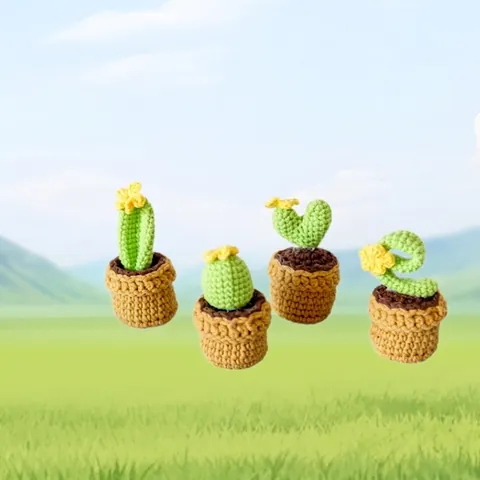 Handmade Crochet Cactus Potted Plant Decor Yarn Knitted Succulent Flower For Home Office Desk Aesthetic Heart Shape Gift
