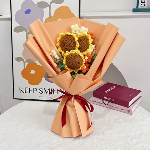 Handgemaakte Gehaakte Zonnebloem Boeket Gebreide Wol Simulatie Bloemen Afstudeercadeau Voor Leraren Studenten Huisdecoratie
