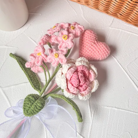 Bouquet de Fleurs au Crochet Fait Main Aimant de Réfrigérateur Rose Tulipe Marguerite Décoration Florale Maison Cadeau