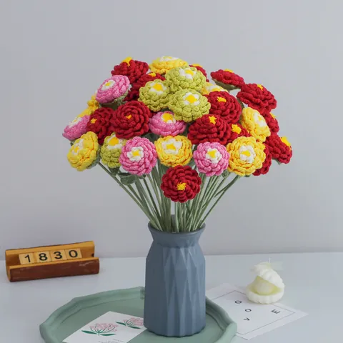 Tige de Pivoine au Crochet Fait Main en Fil de Coton Bouquet de Fleurs Artificielles pour Décoration Maison Mariage Cadeau