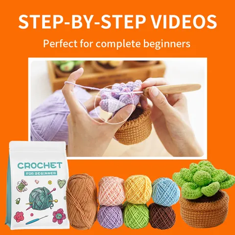 DIY Σετ με Βελονάκι για Αρχάριους Παχύφυτα σε Γλάστρες Χειροποίητο Πακέτο Υλικών Πλεξίματος Με Βίντεο Οδηγίες Δώρο Διακόσμησης Σπιτιού