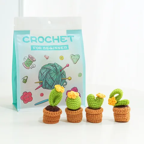 DIY Crochet Kit For Beginners Potted Plants Wool Yarn Crochet Craft Set With English Tutorial Green Plant Handmade Decor
