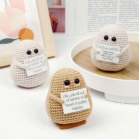 Handmade Crochet Positive Potato Doll With Card Cute Knitted Potato Plush Toy Desktop Decoration Office Stress Relief Gift