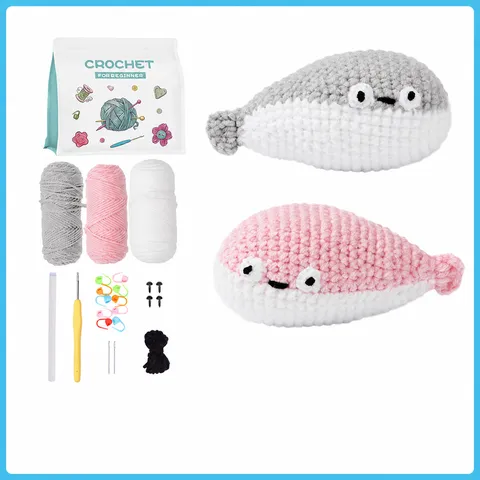 Handmade Crochet Kit For Beginners Fat Fish Wool Yarn Doll DIY Crochet Material Package With Crochet Hook