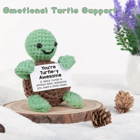 Handmade Crochet Animal Doll With Inspirational Card Positive Turtle Hedgehog Knitted Plush Toy Healing Desk Decor Gift For Friends