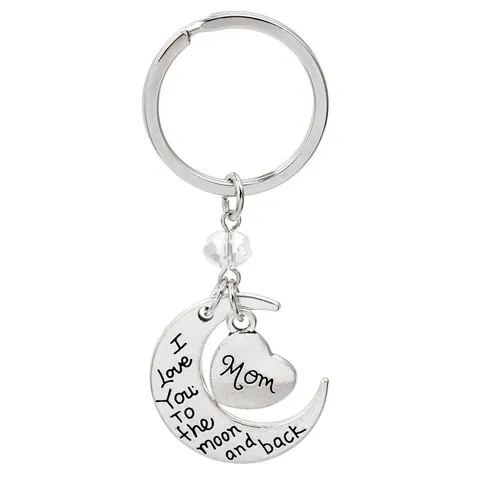 Silver Zinc Alloy Moon Heart Keychain I Love You To The Moon And Back Family Member Gift For Mom Dad Sister Brother