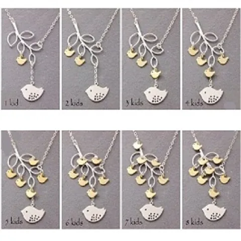 Alloy Branch Bird Family Pendant Necklace For Women Two-Tone Silver Gold Plated Minimalist Nature Animal Birds Branch Clavicle Chain Jewelry Gift