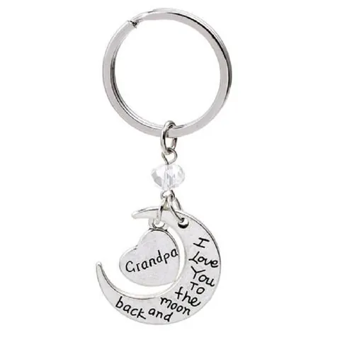 Silver Zinc Alloy Moon Heart Keychain I Love You To The Moon And Back Family Member Gift For Mom Dad Sister Brother