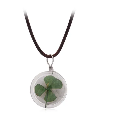 Collier Pendentif en Verre Fleurs Séchées Fait Main Véritable Spécimen de Pissenlit Jonquille Vintage Simple Bijoux Cordon de Cire Cadeau Femme