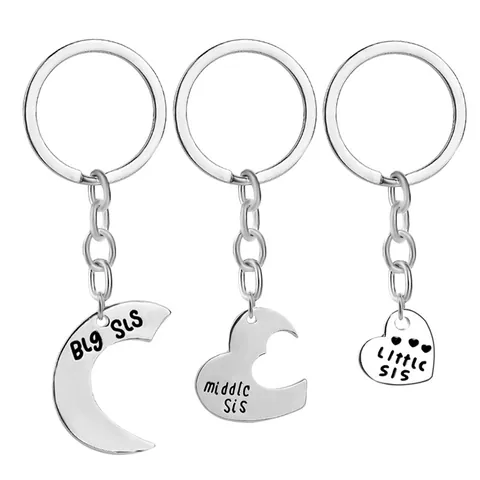 Grote Middelste Kleine Zus Hart Maan Puzzel Sleutelhanger Legering Gegraveerd Beste Vrienden Voor Altijd Sleutelring Voor Vrouwen Meisjes Sieraden Cadeau