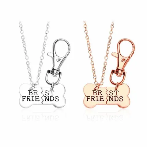 Best Friends Splicing Dog Bone Necklace Keychain Set Zinc Alloy Lettering Heart Jewelry Gift For Women Couples Friendship Accessories