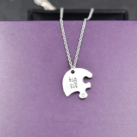 Alloy Splicing Puzzle Heart Pendant Necklace Big Middle Little Sister Lettering Silver Chain Necklace For Women Girls Gift