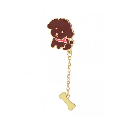 Cute Dog Puppy Enamel Brooch Pin Gold Plated Alloy French Bulldog Teddy Poodle Bone Pendant Clothes Accessory Women Kids