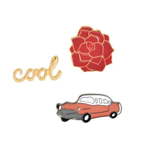 Cartoon Legering Emaille Broche Spelden Voor Kleding Tas Decor Flamingo Retro Auto Rose Bloem En COOL Brief Badges Unisex Cadeaus