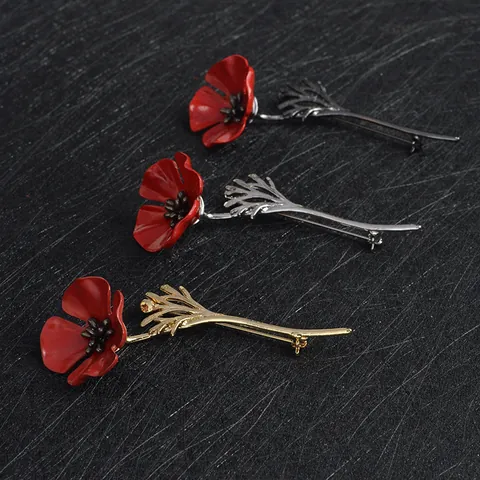 Vintage Alloy Enamel Red Poppy Flower Brooch Elegant Corn Poppy Pin For Women Wedding Banquet Decorative Jewelry Gift