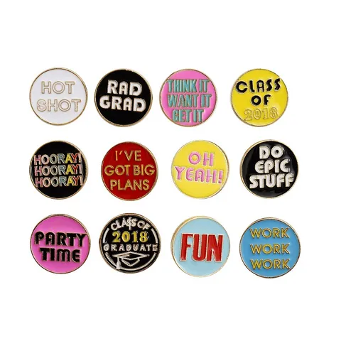 Round Alloy Enamel Brooch Pin Funny English Slogan Drip Oil Badge Fashion Jewelry For Clothing Bag Accessory Graduation Gift
