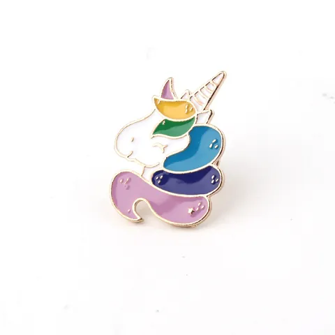 Cartoon Enamel Pin Cute Colorful Unicorn Brooch Gold Plated Alloy Drip Oil Lapel Badge Jewelry For Women Kids Clothing Accessories