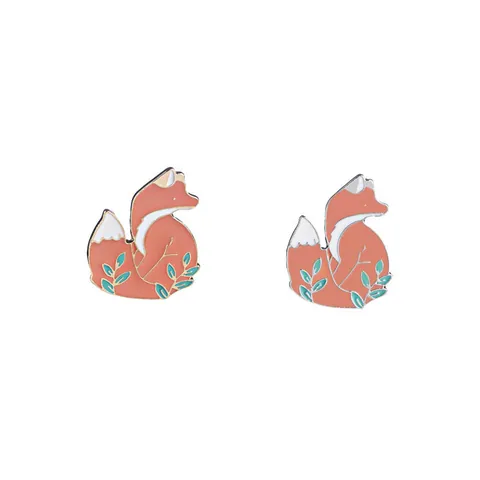 Broche Renard en Émail Mignonne pour Femmes Enfants Alliage Animal Motif de Feuille Dessin Animé Style de la Forêt